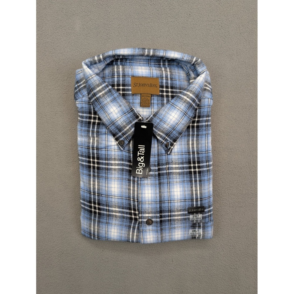 NEW St Johns Bay Flannel Shirt Size 2XLT Mens Blue Plaid Long Sleeve